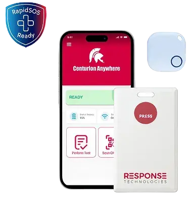 Response Technologies panic button device and Centurion Anywhere app
